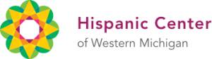 Hispanic Center of Western Michigan logo, with their name in pink font and a colorful sunburst design.
